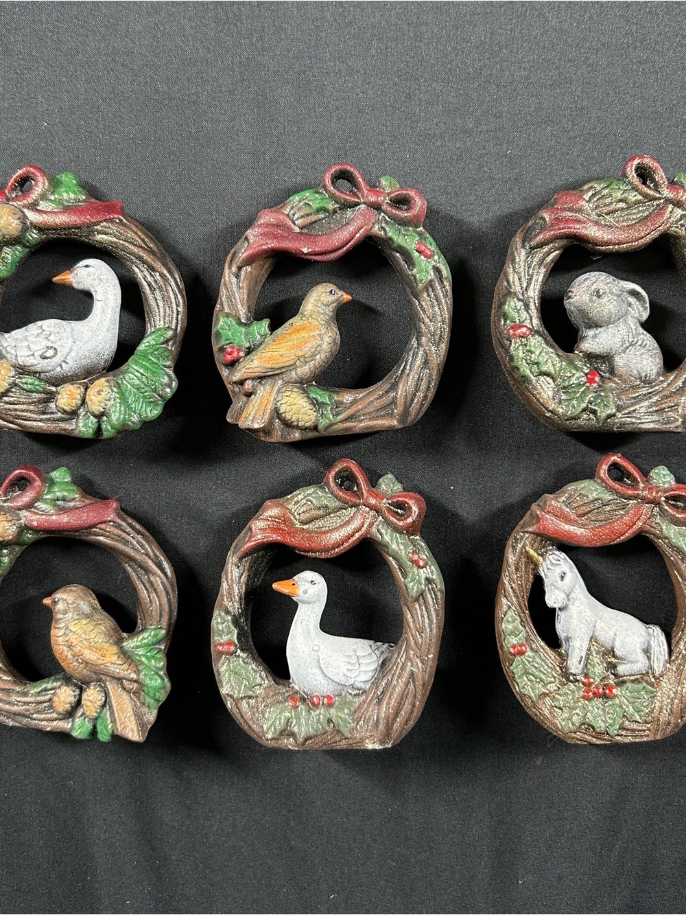 Christmas Animal Wreath Ornaments Set of 6 Rustic Holiday Decor